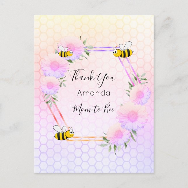 Carte Postale Maman to Bee Baby shower rose floral merci (Devant)