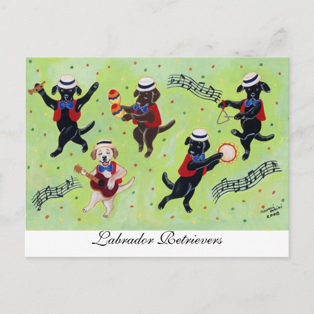 Carte Postale Mambo Labrador Musicians Peinture (Devant)