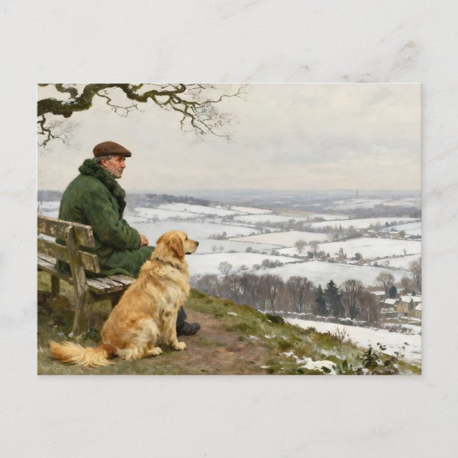 Carte Postale Man and Dog Enjoying Winter Countryside Vista (Devant)
