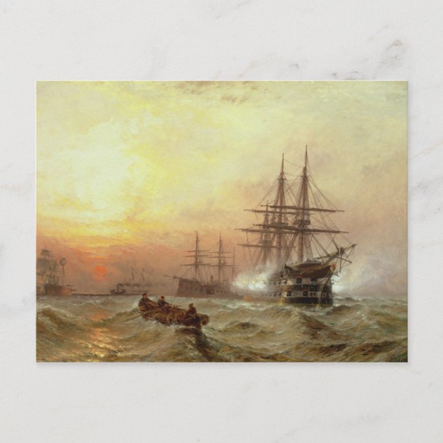 Carte Postale Man-o'War tirant un salut au coucher du soleil (Devant)