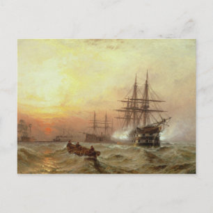 Carte Postale Man-o'War tirant un salut au coucher du soleil