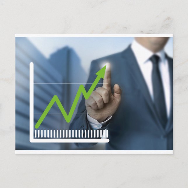 Carte Postale Man showing stock price touchscreen concept (Devant)