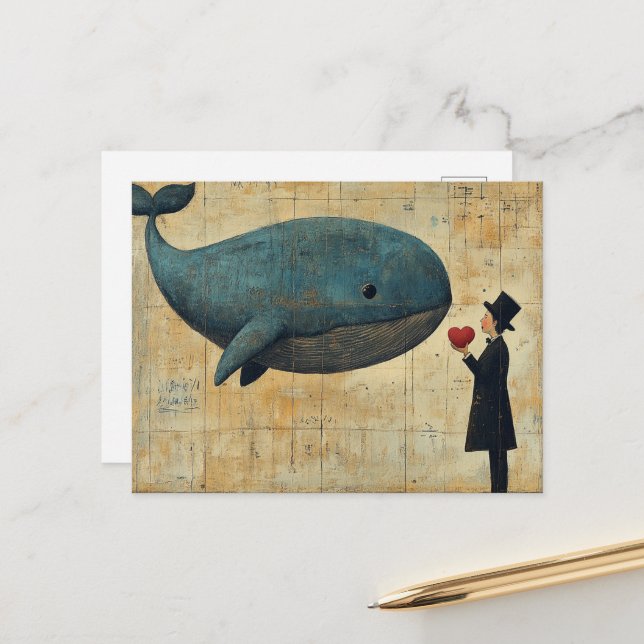 Carte Postale Man with a Heart and a Flying Whale (Devant/Arrière en situation)