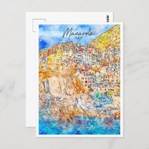 Carte Postale Manarola Italie Travel Place Aquarelle