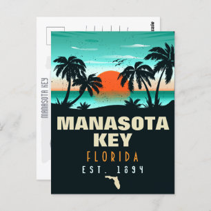 Carte Postale Manasota Key Florida Retro Sunset Souvenirs 60s