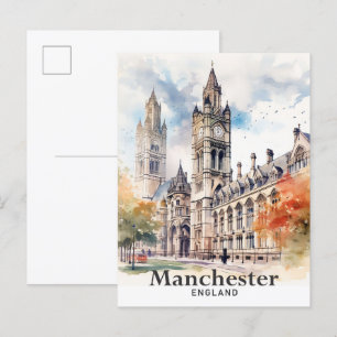 Carte Postale Manchester Angleterre aquarelle peinture Voyage
