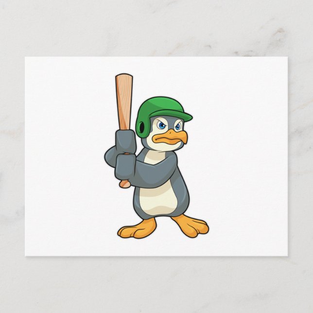 Carte Postale Manchot au baseball avec une batte de baseball et  (Devant)
