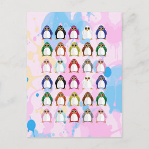 Carte Postale Manchot coloré motif – Animal arc-en-ciel amusant
