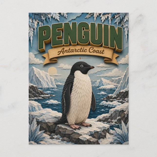 Carte Postale Manchot côte antarctique POPCUT (Devant)