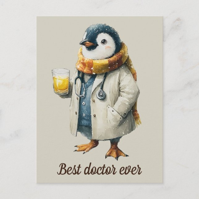 Carte Postale Manchot d'hiver personnalisé “Meilleur médecin de  (Devant)