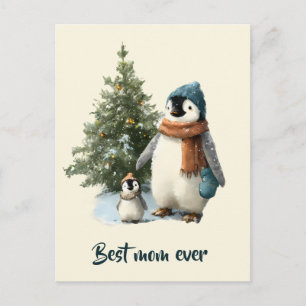 Carte Postale Manchot d'hiver personnalisé « Meilleure maman de