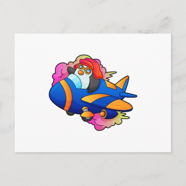 Carte Postale Manchot en pilote avec avion (Devant)