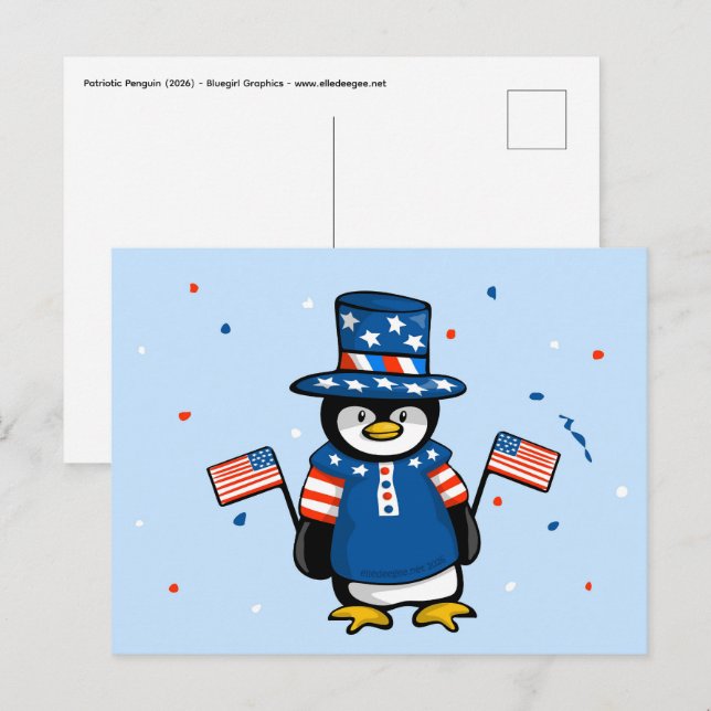 Carte Postale Manchot patriotique (Devant / Derrière)