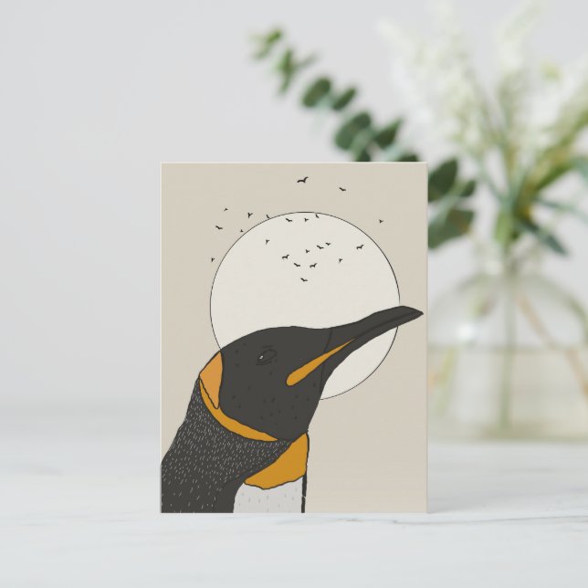 Carte Postale Manchot Solitaire Sous la Lune (Debout devant)