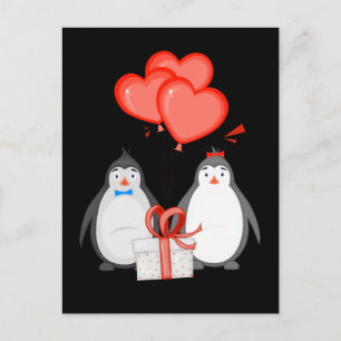 Carte Postale Manchots Couple Ballon Coeur Manchot