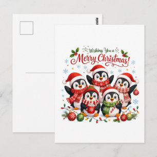 Carte Postale Manchots de Noël Kawaii