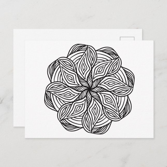 Carte Postale Mandala Abstrait Noir Blanc Minimal Coloriage (Devant / Derrière)