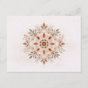 Carte Postale Mandala aquarelle boho botanique en terre cuite