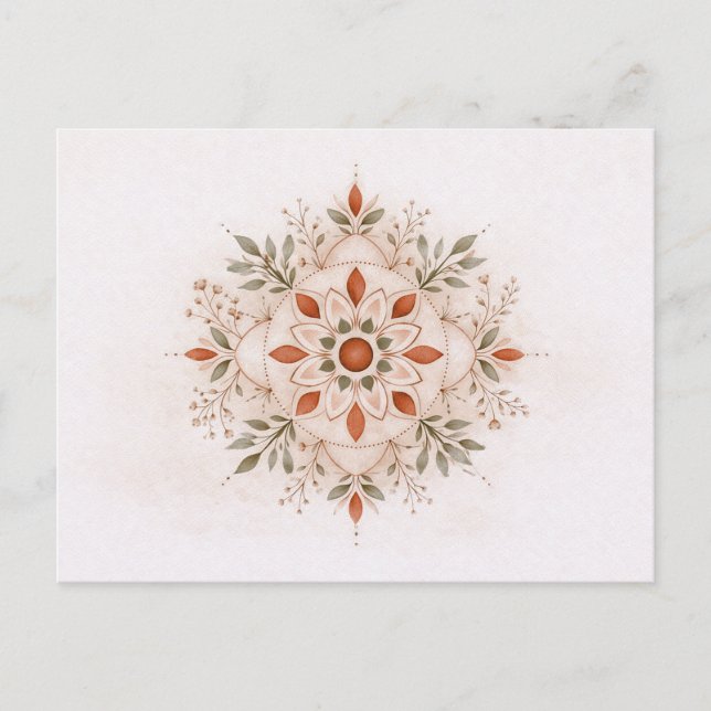 Carte Postale Mandala aquarelle boho botanique en terre cuite (Devant)