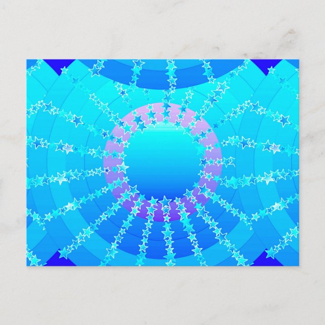 Carte Postale Mandala avec étoiles - dégradé de satin turquoise (Devant)
