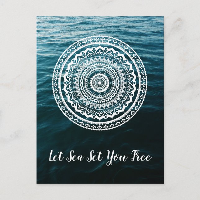 Carte Postale Mandala Blanc Laissez la mer vous libérer (Devant)