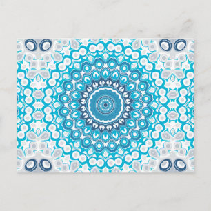Carte Postale Mandala Bleu et Blanc Géométrique hivernal givré