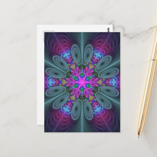 Carte Postale Mandala Colorful Striant Fractal Art Kaleidoscope (Devant/Arrière en situation)