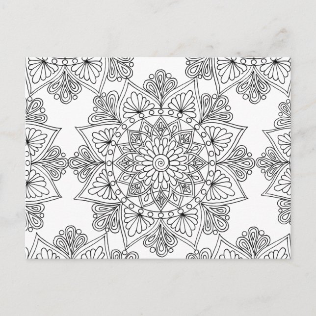 Carte Postale Mandala Coloriage motif floral (Devant)