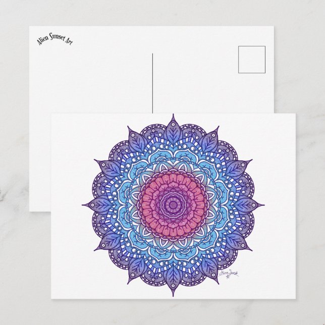 Carte Postale Mandala de feuille de fleur violette (Devant / Derrière)