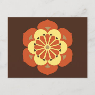 Carte Postale Mandala de fleur de lotus, marron, rouille et jaun