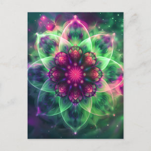 Carte Postale Mandala de Fleur de Neon Cosmique