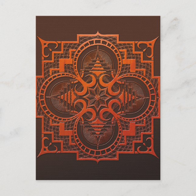 Carte Postale mandala de gravure sur bois en omjarah (Devant)