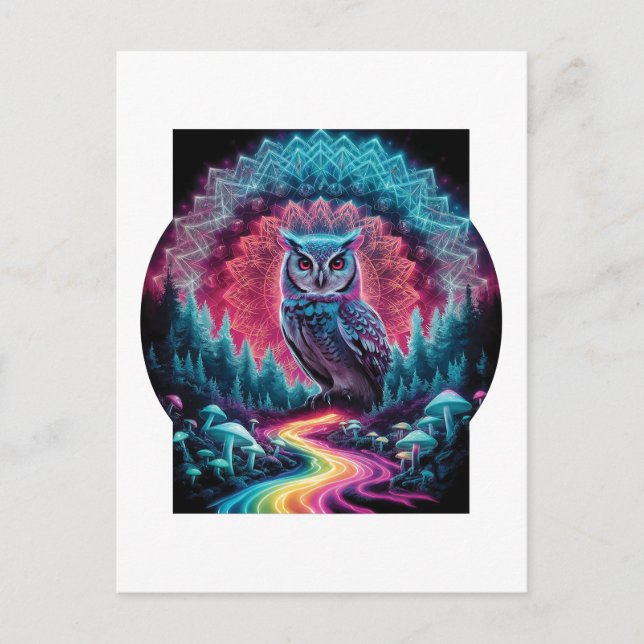 Carte Postale Mandala de hibou psychédélique - Art de forêt trip (Devant)