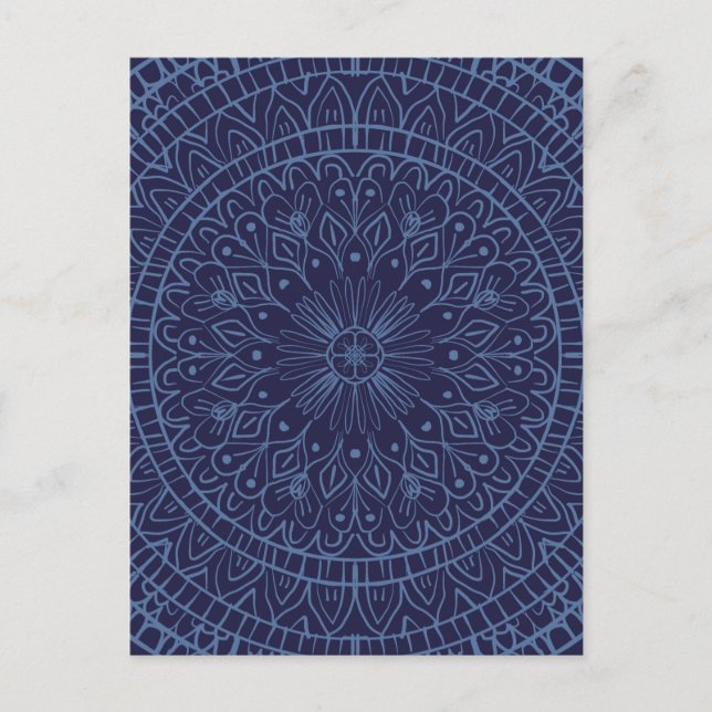 Carte Postale Mandala design en bleu profond (Devant)