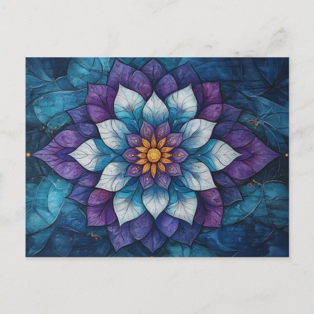 Carte Postale Mandala Doodle Bleu et Violet Fantaisiste (Devant)