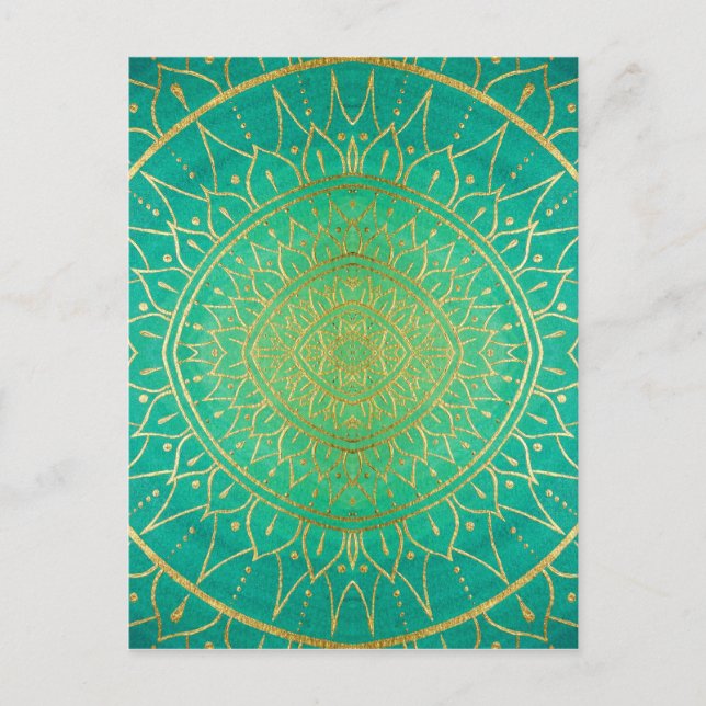 Carte Postale Mandala Emeral Vert or couleur (Devant)