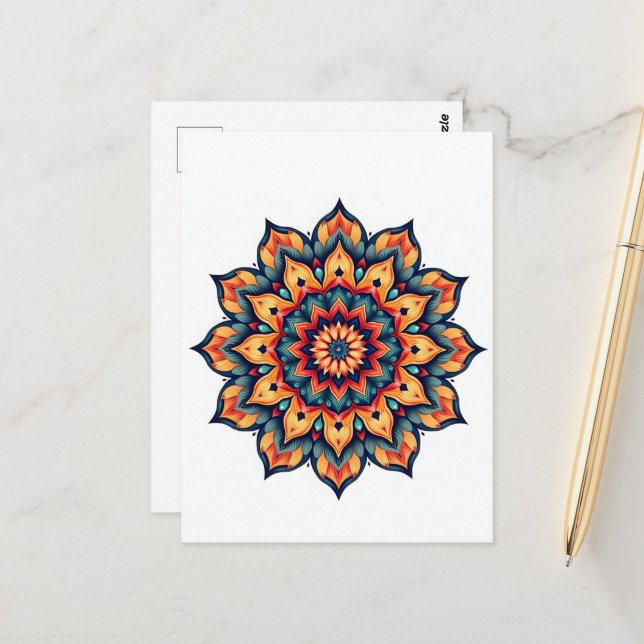 Carte Postale Mandala en blanc (Devant/Arrière en situation)