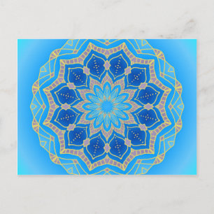 Carte Postale Mandala en bleu électrique et turquoise