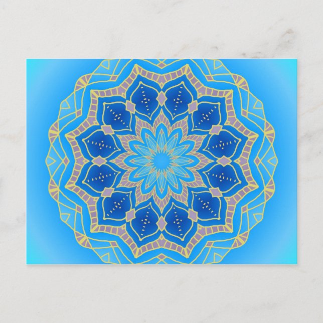 Carte Postale Mandala en bleu électrique et turquoise (Devant)