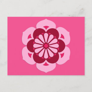 Carte Postale Mandala Fleur de Lotus, Rose Fuchsia et Bourgogne