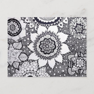 Carte postale Mandala Fleur Noir et Blanc