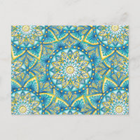 Mandala Floral bleu turquoise Motif jaune