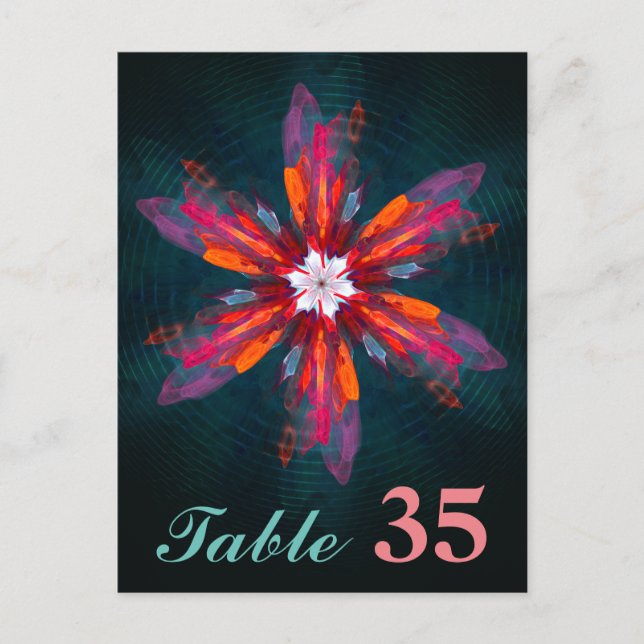 Carte Postale Mandala floral Fleurs Orange Rouge Bleu Abstrait (Devant)
