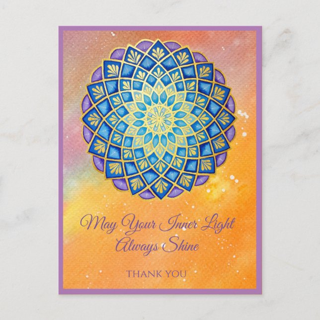 Carte Postale Mandala Gold Blue Purple Floral Script (Devant)