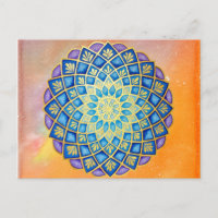 Mandala Gold Orange Aquarelle Bleu pourpre Floral
