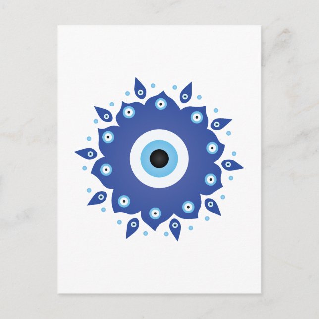 Carte Postale Mandala Grec Mal Oeil Bleu Blanc (Devant)