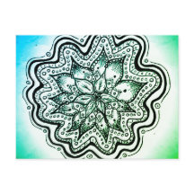 Carte postale Mandala indonésienne verte et bleue