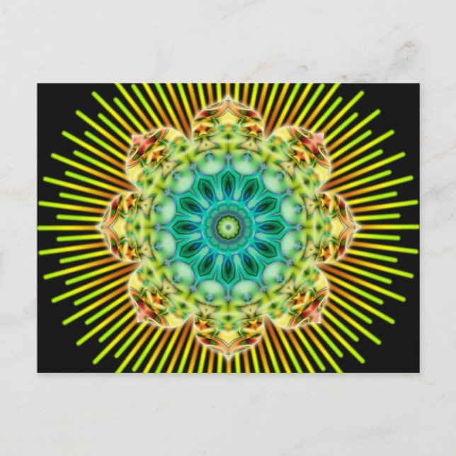 Carte Postale Mandala jaune vert | noir (Devant)