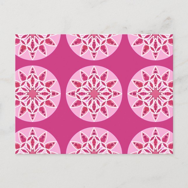 Carte Postale Mandala motif en rose, fuchsia et blanc (Devant)