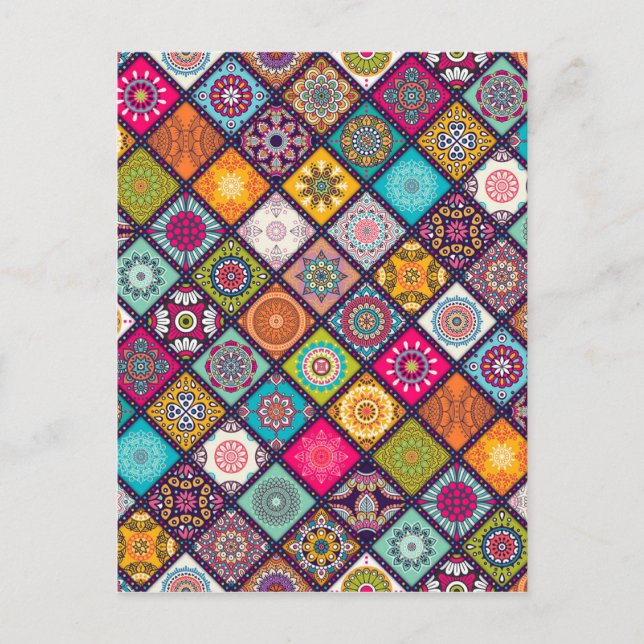 Carte Postale Mandala motif marocain coloré (Devant)